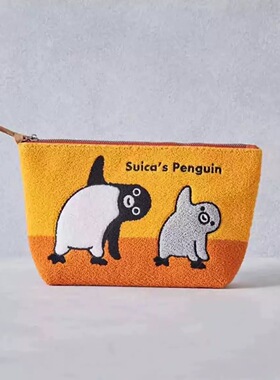 suica西瓜小企鹅刺绣化妆包卡通可爱小物收纳包学生文具笔袋