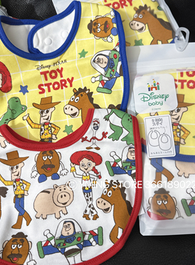 日单原包装2枚组 新款卡通玩具总动员纯棉宝宝围嘴 口水巾