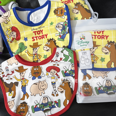 日单原包装2枚组 新款卡通玩具总动员纯棉宝宝围嘴 口水巾