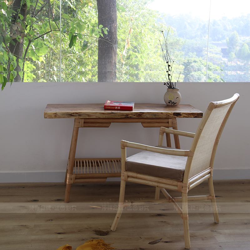 印尼大藤条椅单人书房茶室藤椅餐桌椅阳台东南亚高靠背休闲藤椅子