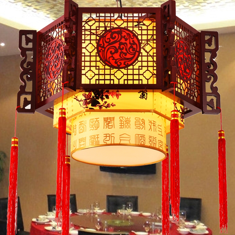 新古典木艺雕花灯笼灯餐厅酒店走廊小吊灯中式火锅店饭店宴会厅灯