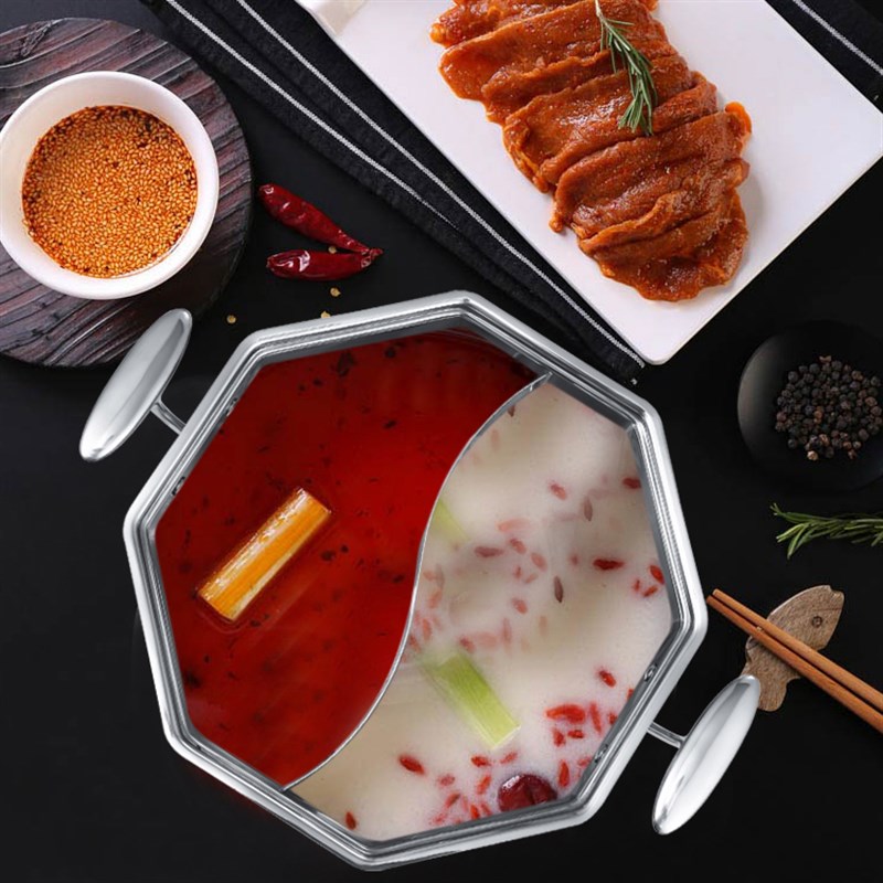 鸳鸯锅八角火锅盆 304加厚不锈钢电磁炉专用火锅锅家用不粘汤锅