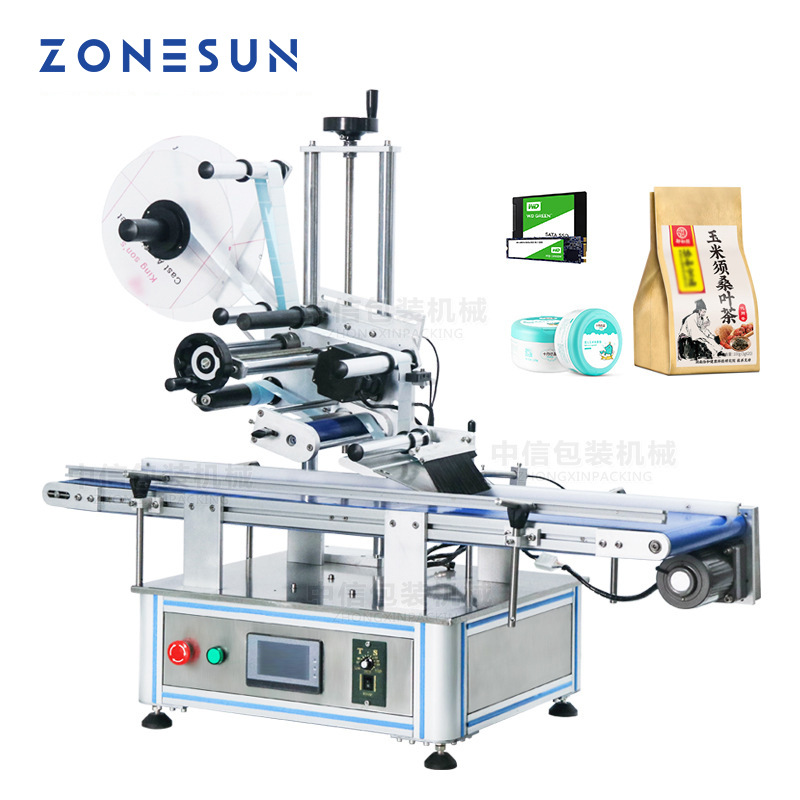 ZONESUN台式全自动平面贴标机 标签logo纸张卡盒方体方罐平面贴标