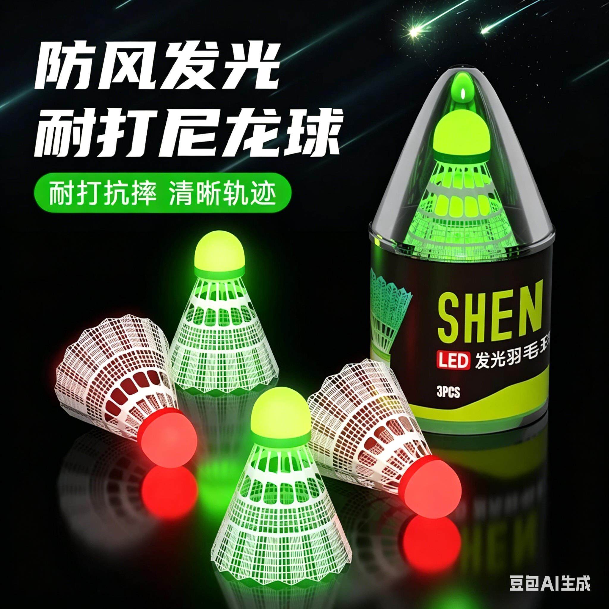 夜光羽毛球防风带灯夜用耐打尼龙球夜间室外训练塑料球耐用发光球