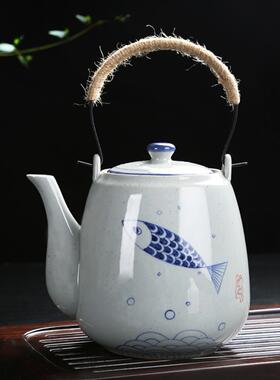 陶瓷1500毫升大茶壶手绘提梁壶家用耐高温茶具餐厅开水壶泡茶壶