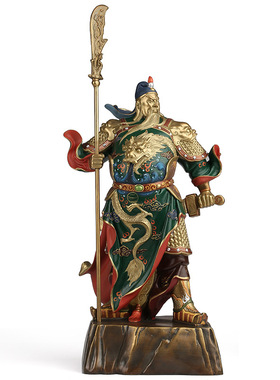 包邮纯铜彩绘开业供奉红脸关公武财神爷佛像招财工艺礼品忠义盖世