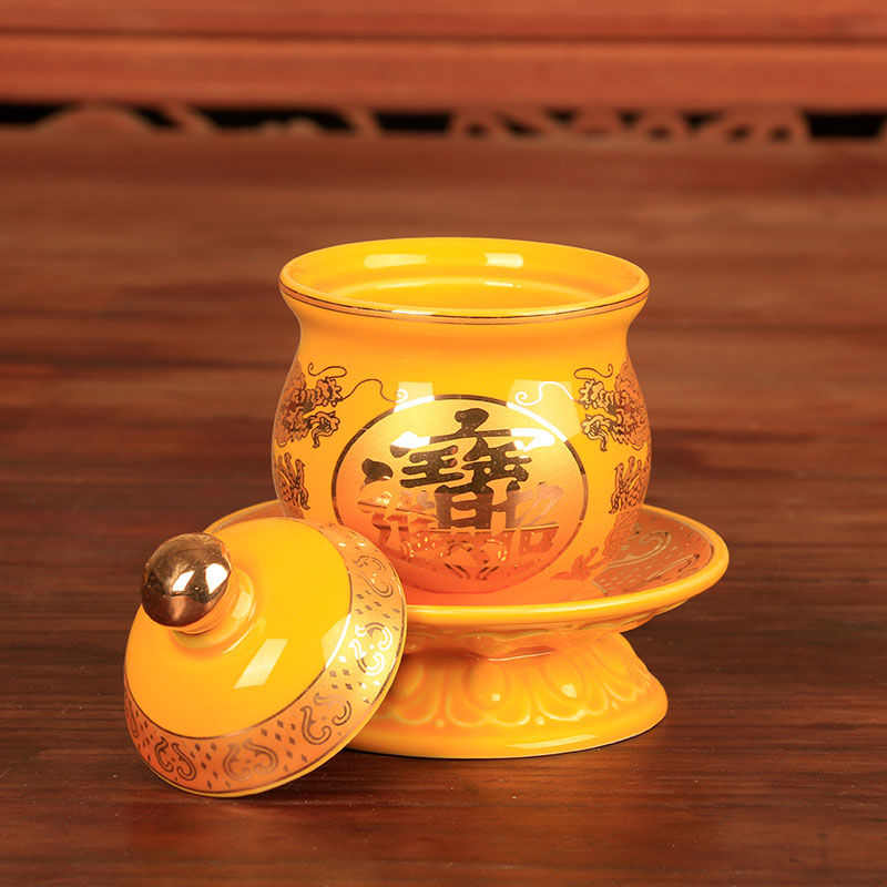 文财神 关公专用供水杯 招财进宝供杯 双龙圣水杯 供茶杯陶瓷包邮