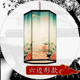 国风灯笼吊灯六角长四方形圆筒冬瓜装 新中式 挂饰中秋国庆节灯笼