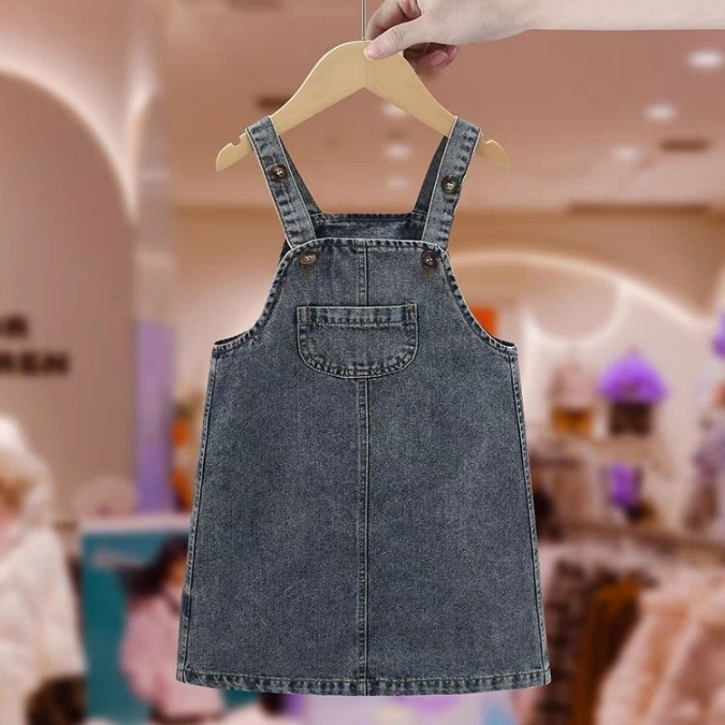 女童牛仔背带裙韩版短袖条纹t恤