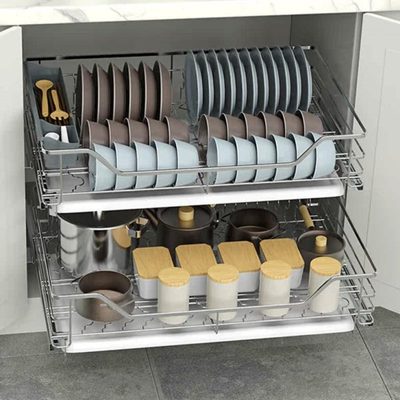 46深柜碗蓝500橱柜内置304不锈钢800拉篮600厨房850抽屉碗篮收纳