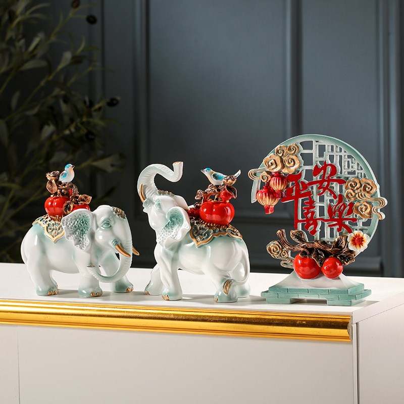 大象一对创意家居玄关客厅电视柜摆件装饰品平安喜乐乔迁新居礼品