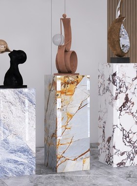 欧式时尚奢石岩板花架酒店展厅茶室高档大理石雕塑摆件底座装饰台