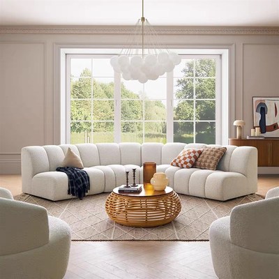 奶油风格客厅直排圆沙发现代极简设计师创意布艺沙发组合