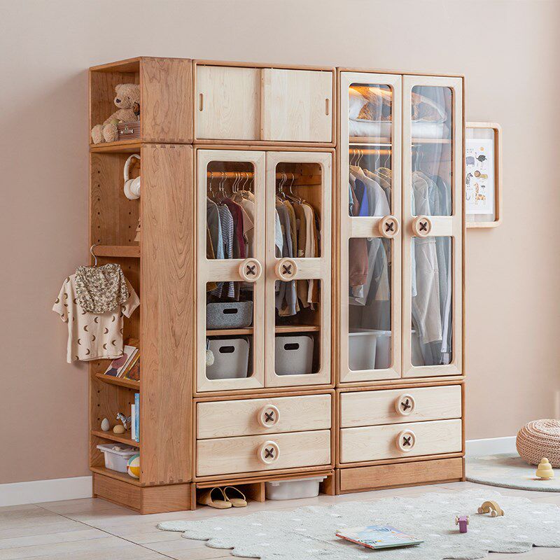 上形孩在 展示款成长纽扣衣柜 可加高组合儿童实木衣柜 透明衣橱