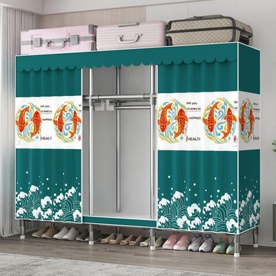 不锈钢更衣柜衣柜家用卧室出租房钢管简易钢管加粗加固加厚挂衣柜