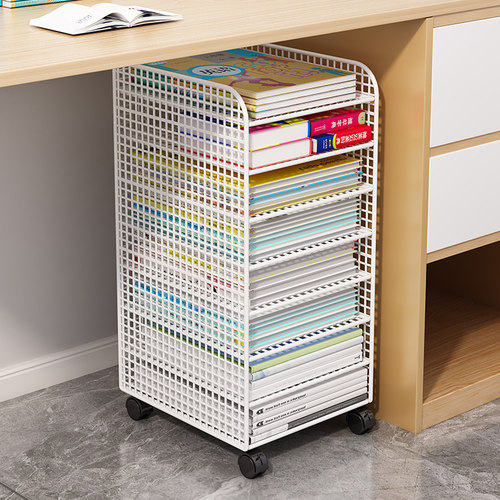 桌下收纳架书桌旁小书架可移动带轮落地办公桌边推车书本收纳书柜