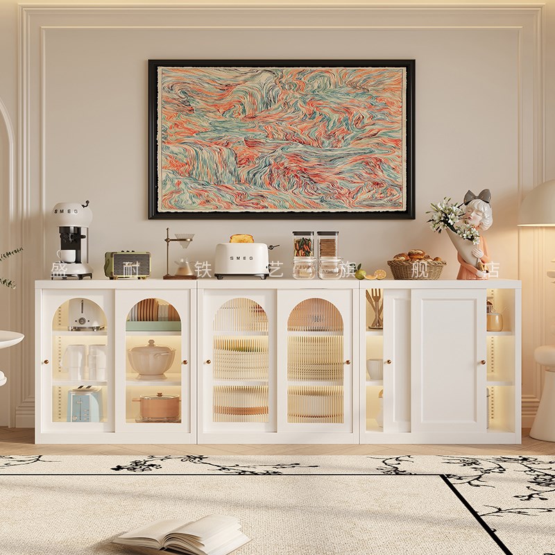 铁艺餐边柜推拉门法式简约客厅茶水边柜阳台收纳储物柜厨房餐具柜