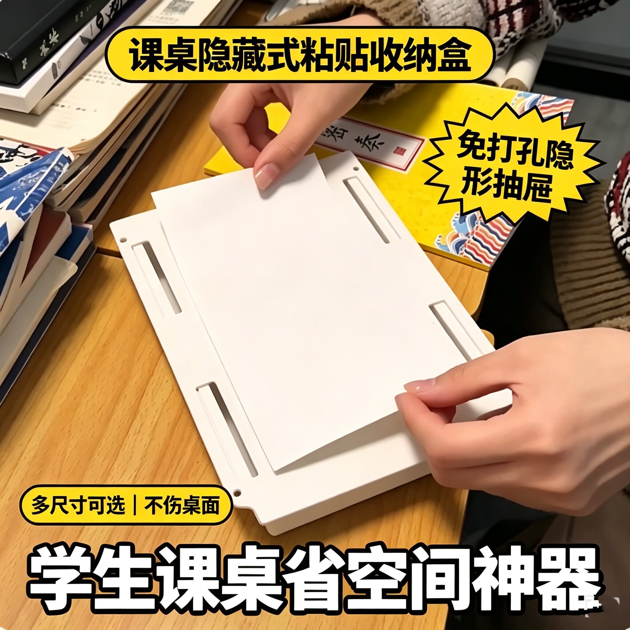 隐藏式教室课桌抽屉内置收