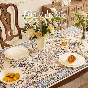 中古风桌垫茶几垫复古防水防油防烫免洗桌布轻奢高级感餐桌垫 法式