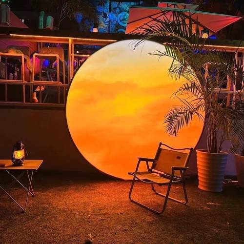 防水网红景点打卡落日月球夕阳灯箱装饰创意氛围民宿圆形露营灯