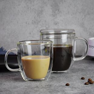 咖啡杯带把手双层玻璃杯 高硼硅隔热水杯家用早餐杯耐热杯子女新款