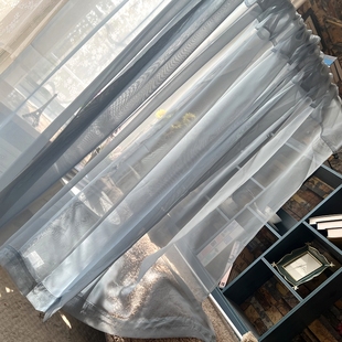 饰纱帘帘 简约纯色成品窗帘飘窗阳台灰蓝色窗帘小窗帘隔断门帘装