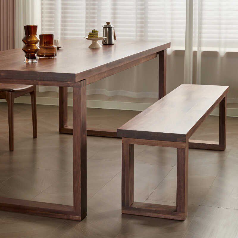 莫比恩黑胡桃木餐桌实木餐台长方形书桌工作台家用长桌子茶桌厚重