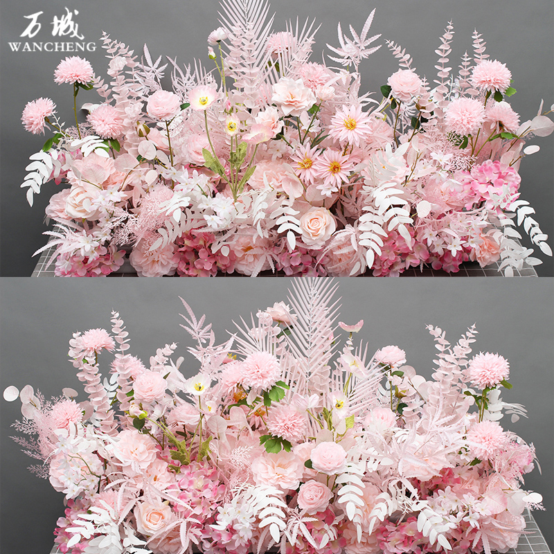 婚庆粉色地排花仿真花路引排花婚礼装饰布置花艺花材迎宾假花摆设