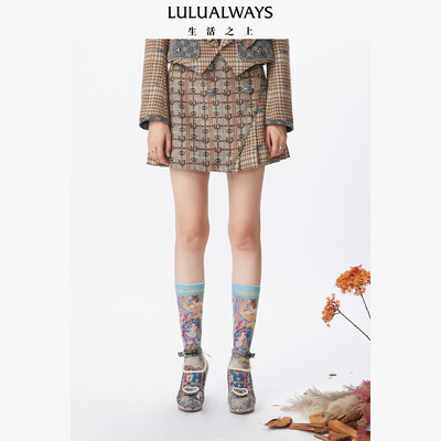 半身裙冬季新款复古高腰提花