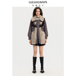 LULUALWAYS【商场同款】25冬季新款华丽复古风拼接荷叶边大衣外套