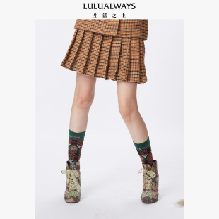LULUALWAYS 高腰小香风百褶裙半身裙毛呢气质A字短裙 商场同款