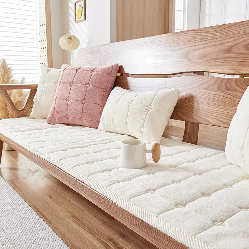 2024新款冬季保暖兔毛绒沙发垫实木红木沙发防滑海绵坐垫子可定制