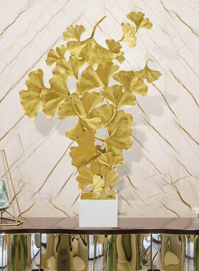 新中式摆件金属铁艺银杏叶家居装饰立体桌面玄关摆饰客厅酒店软装