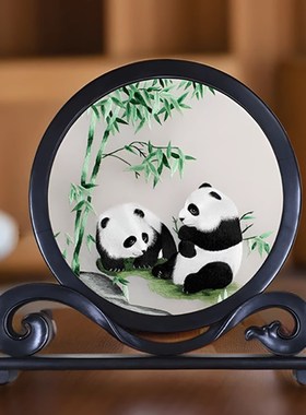 苏绣双面绣摆台工艺品如意礼品古风手工刺绣摆件小屏风送老外礼物