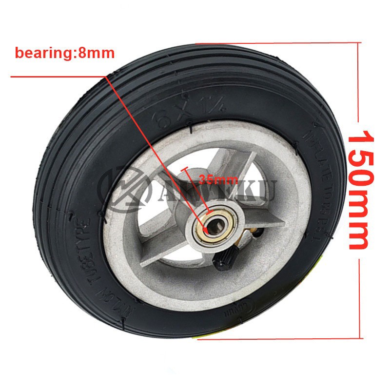 6寸充气轮 铝轮毂 小金刚电动滑板车轮胎 6X11/4轮胎