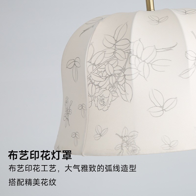 布艺吊灯餐厅灯中古vigtage主卧室灯法式复古印花吸顶灯中山灯具