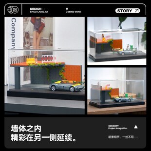 收藏家微缩人偶周边仿真场景64比例合金汽车模型亚克力场景小摆件