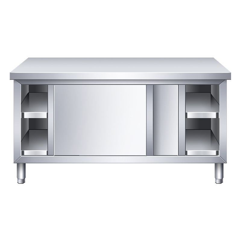 304加厚不锈钢工作台推拉门置物架面板橱柜切菜台厨房操作台