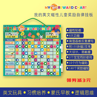 儿童成长自律表磁性奖惩打卡学习时间计划表可擦写白板挂板 英文版