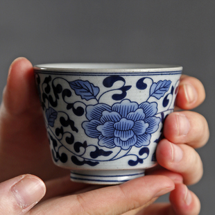 复古青花瓷主人杯大号茶杯小品茗杯单个茶碗个人杯子陶瓷功夫茶具