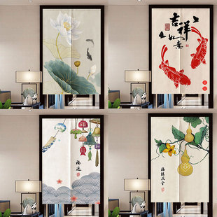 门帘家用卫生间挡煞风水帘中式 四季 麻布厨房隔断帘磁铁对吸免打孔