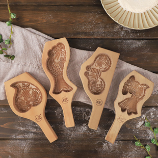 木忆蒸花样馒头面食实木质模具梨木手工雕刻月饼南瓜饼绿豆糕木制