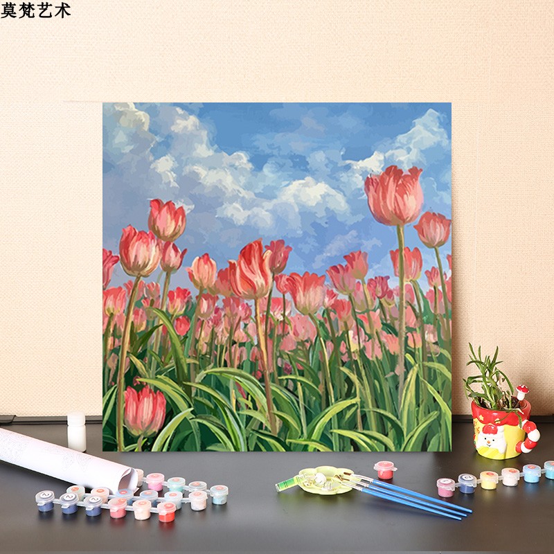 数字油画diy手工填充波光粼粼小尺寸郁金香花卉手绘涂色油彩画画
