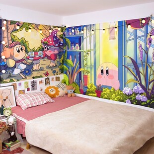 星之卡比挂布 卧室床头装饰背景布租房改造宿舍布置遮丑墙布挂毯