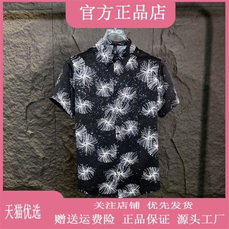 尤米轻奢LMVQ夏季男士潮流修身个性印花短袖星空烟花顶衬衫CS2609