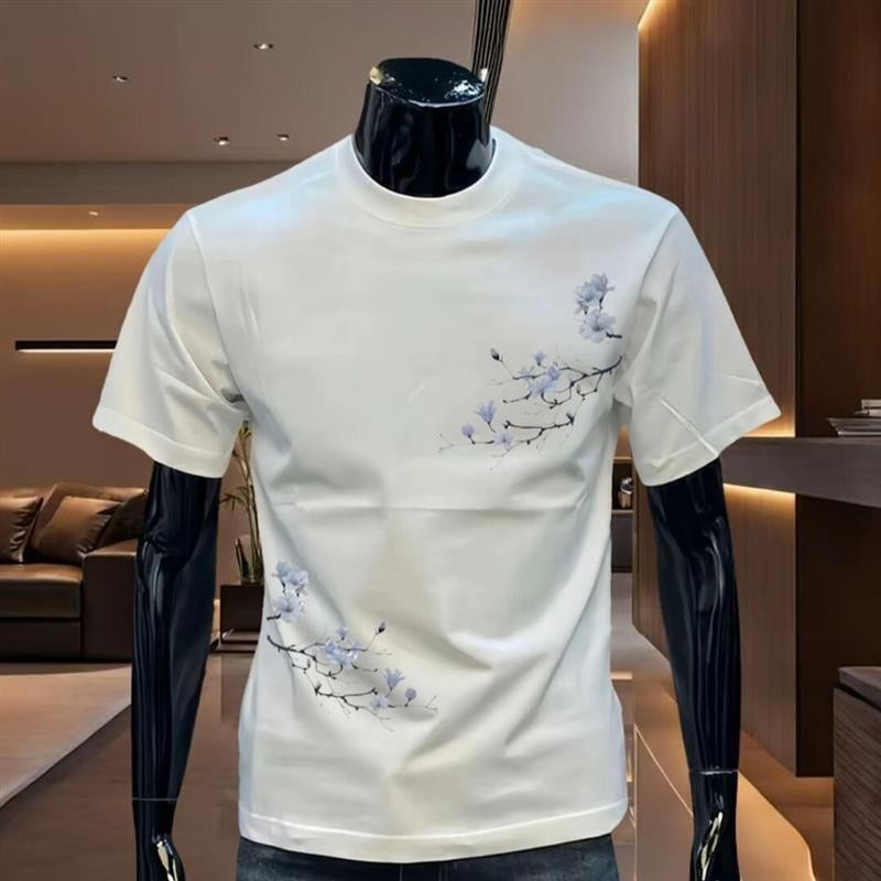 晟荣品优260g纯棉夏短袖纯棉ins宽松痞帅圆领休闲大码印花男士T恤