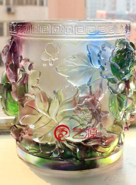 琉璃摆件花开富贵笔筒时尚创意商务家居饰品同事朋友生日礼品礼物