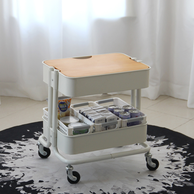 北欧两层拉斯克移动小推车带盖板餐车小吃车桌下带轮收纳车手推车