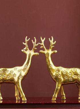 纯黄铜鹿雕塑大号梅花鹿一对摆件招財家居风水客厅办公室装饰品