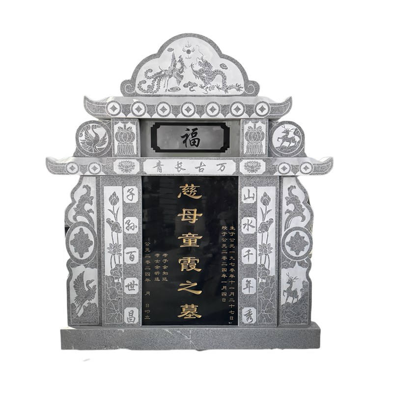 汉白玉墓碑定制 花岗岩大理石豪华农村土葬碑大型家族墓护栏 石雕